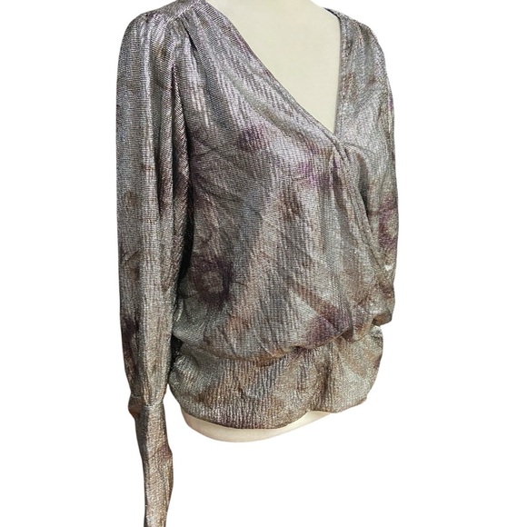Maison d' Amelie Paris Metallic Crossover Shimmer Blouse Size M Evening Party - Picture 9 of 13
